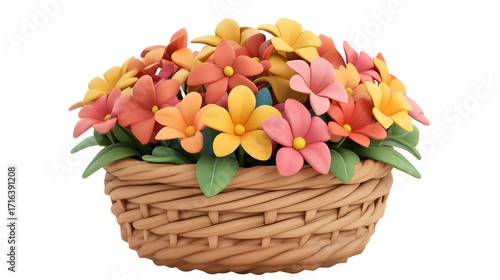 Colorful Floral Bouquet Arranged in Woven Basket with Vibrant Blooming Flowers for Holidays and Special Occasions
