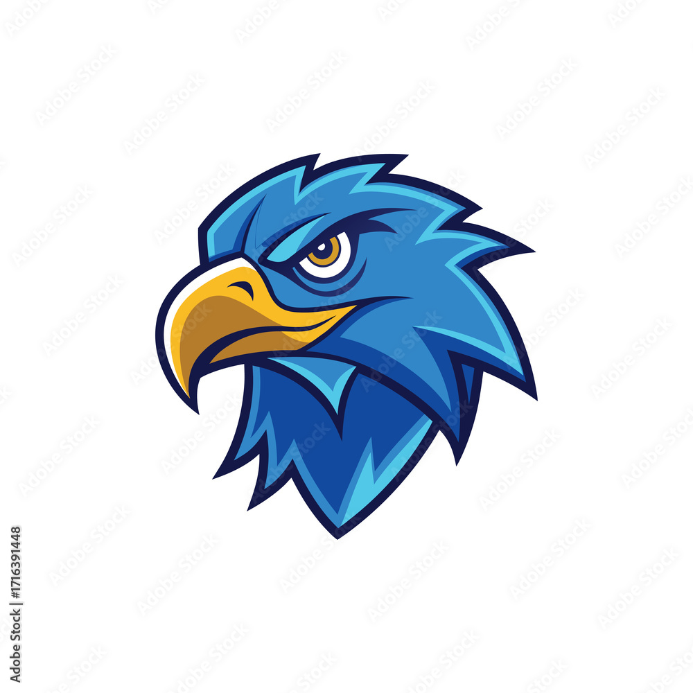 Obraz premium Modern Blue Bald Eagle Head Vector Logo with Sharp Beak and Intense Eyes