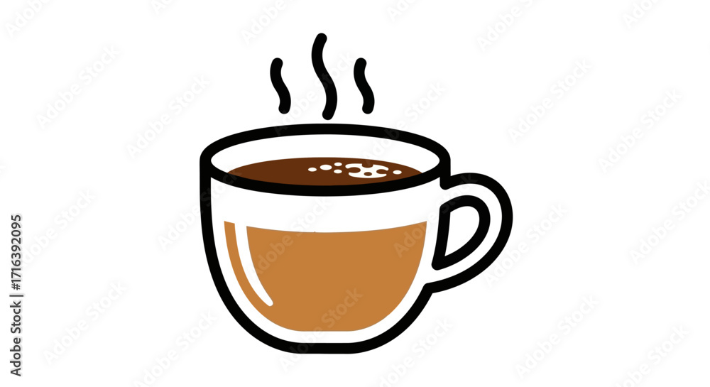 Obraz premium Hot coffee in a mug with steam rising, perfect for a morning beverage or a warm treat on a cold day