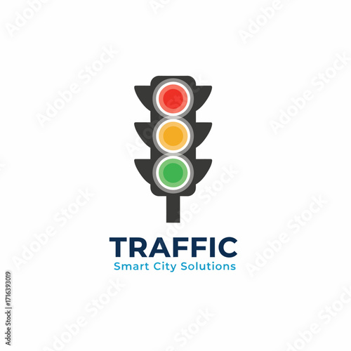 A traffic light logo with red, yellow, and green signals, a symbol for smart city solutions and road safety.