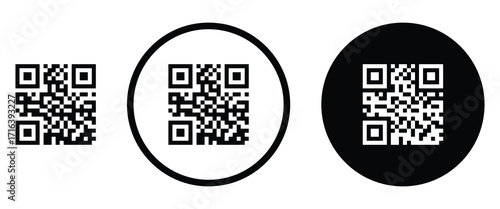 Modern black outline QR code icon design. Simple glyph representing smartphone scanning and quick access to links or apps. Vector symbol of a business card QR code