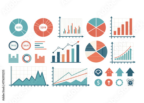 Infographic elements and data charts for business presentation reports analysis and visualizations statistics depicting growth and insights marketing analysis