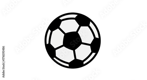 Classic black and white soccer ball illustration with hexagonal and pentagonal patterns, a simple yet iconic graphic for sports, games, and athletic designs