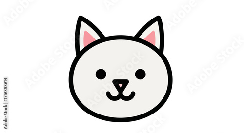 Adorable and simplified white cat head illustration, perfect for pet-themed designs, avatars, web elements, and children's projects, showcasing a friendly domestic animal face