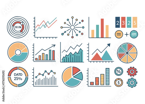 Infographic Set of Business Charts and Graphs for Data Analysis and Reporting Modern Flat Line Style Visualizations for Presentations and Dashboards