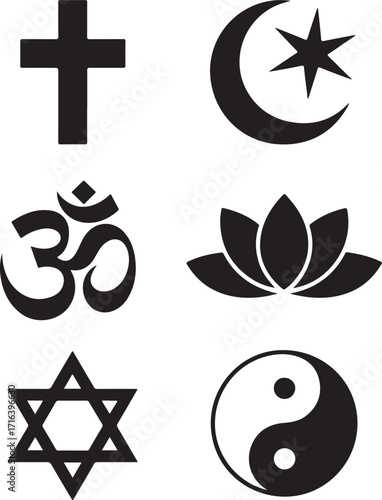 Diverse spiritual symbols united for peace and harmony