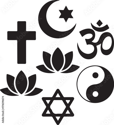 Diverse faith symbols unite in harmony and peace