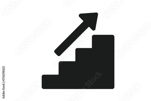 Stairs up icon for growth and success concept. Career ladder and progress symbol. Business development and improvement sign. Ambition, motivation and achievement metaphor.