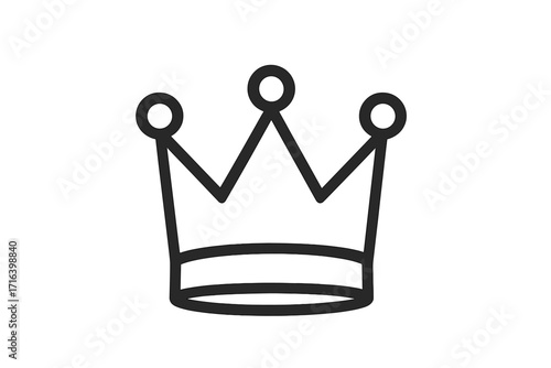 Crown line art icon vector illustration. Royal king, queen, princess symbol. Simple tiara doodle. Luxury, power, winner, first place concept. Minimalist graphic design element.