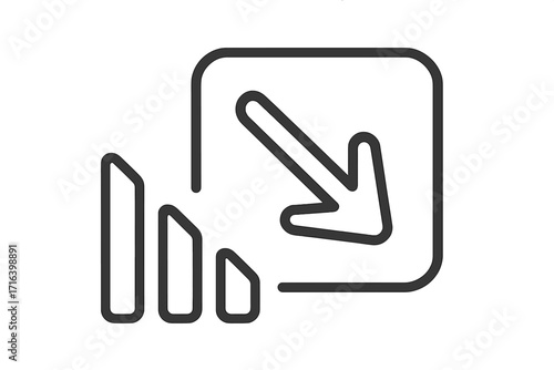 Downward trend icon. Stock market crash concept. Business financial crisis, decrease, and loss. Decline graph chart symbol. Arrow down. Recession, failure, and bankrupt sign.