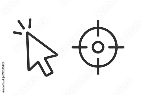 Cursor clicking on a target icon. Metaphor for achieving a goal, business objective, or marketing accuracy. Precision and focus concept. Vector for web, UI, UX design, pointer.