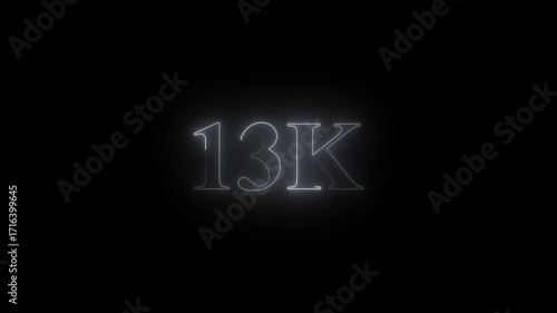 
13k text font with neon effect white color,13k followers, Thank You, social sites post. Thank you followers congratulation. 