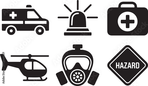 Emergency response icons medical transport safety helicopter hazard