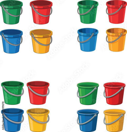 Set of colorful  buckets