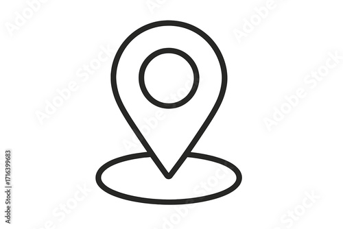 Location pin icon. Map pointer symbol for navigation and direction. GPS marker for destination, address, and position. Simple outline vector for web and app design.