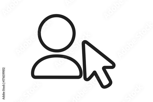 User select icon with click cursor. Profile sign and pointer arrow. Concept of choosing a user, member login, account selection, or web profile. Linear vector symbol.