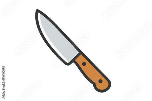 Kitchen knife vector illustration, flat style cartoon chef knife with wooden handle, kitchen tool, cooking utensil, sharp blade, culinary design, transparent background