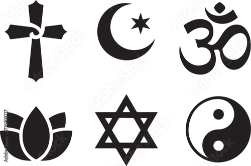 Diverse spiritual symbols representing global faiths and beliefs