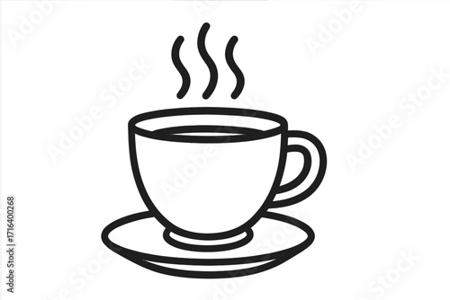 Coffee cup line icon. Hot drink symbol. Tea mug with steam. Simple vector illustration. Teacup on saucer graphic for cafe menu or coffee shop logo. Morning breakfast beverage.