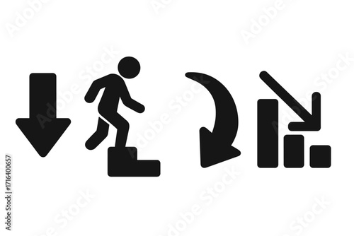 Shoe prints icon silhouette in vector cartoon style with transparent background, ordered set of walking steps and directional arrows, footprint trail symbols for navigation and tracking