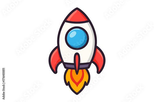 Start-up rocket icon vector, cartoon spaceship illustration with transparent background, space exploration symbol, futuristic launch concept, technology innovation, business growth graphic