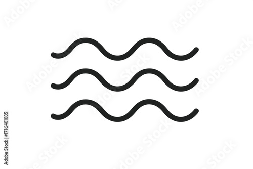 Tsunami wave icon set, linear style vector illustration, black water wave symbols, ocean wave signs, natural disaster concepts, flood and water hazard icons, transparent background