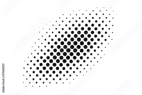 Vector halftone dots gradient pattern. Pop art retro comic style background texture. Black and white abstract geometric design element. Dotted rhombus shape at 45 degrees.