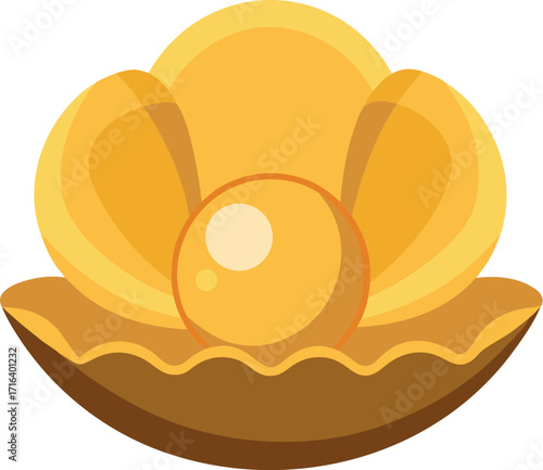 Precious Golden Pearl Inside an Open Oyster Shell with Soft Inner Layers