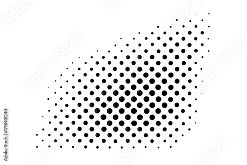 Halftone dots gradient pattern at 45 degrees. Vector background with transparent effect. Abstract monochrome pop art comic style texture. Dotted black and white design element.
