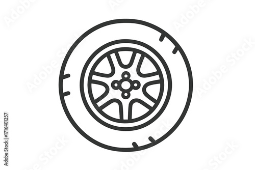 Car wheel tire icon, linear style vector illustration, automotive rim and rubber tire symbol, vehicle part, transport accessory, isolated transparent background