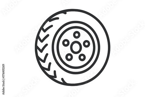 Wheel tire icon linear sign vector illustration with transparent background, car automobile vehicle rim, automotive spare part, transportation symbol concept design