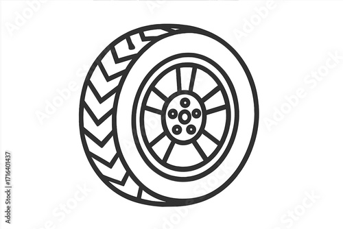 Vector wheel and tire icon, automotive car tire with detailed rim design, linear style illustration for vehicle repair, transport, and auto industry concepts, isolated on transparent background