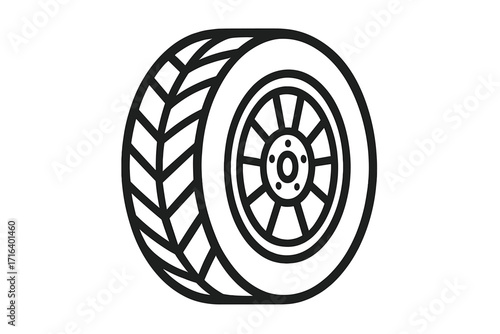 Vector wheel tire icon, linear style illustration with transparent background, automotive tire symbol, car wheel cartoon, vehicle tire design, transport part
