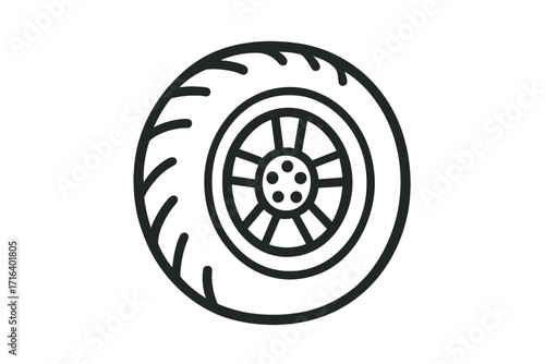 Linear wheel tire symbol vector illustration, detailed tire tread, car wheel rim icon, automotive vehicle part design, tire and rim graphic, transparent background stock vector