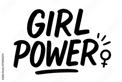Girl Power feminist slogan. Handwritten brush lettering quote for t-shirt, poster. Feminism concept. Female empowerment text design. Vector illustration with venus symbol.