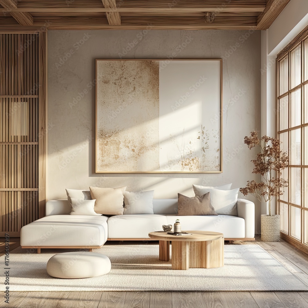 Fototapeta premium Calm, minimalist living room with natural light