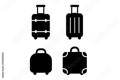 Silhouette Travel Suitcase Icons Set with Trolley Bags and Handbags on White Background, Vector Cartoon Illustration, Luggage Collection with Transparent Background, Travel Essentials Symbols