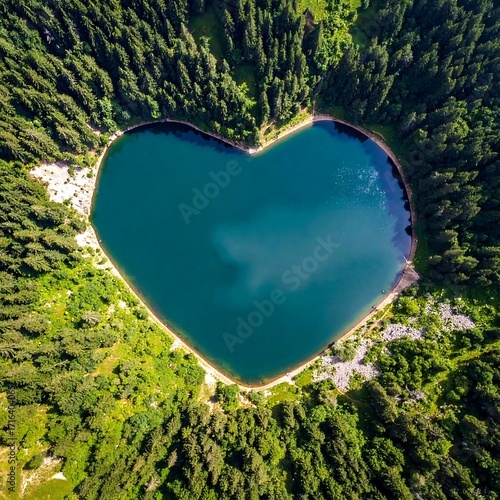 Heart-shaped lake in forest