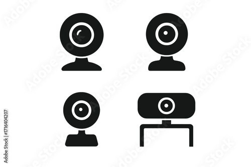 Webcam icon set vector glyph silhouette. Web camera collection for video conference, online meeting or streaming. Digital device computer camera simple flat pictogram design.