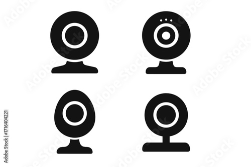 Webcam icon set silhouette collection. Vector simple minimal glyph for video conference, online chat, streaming. Digital device camera symbol for web, app, and broadcast.