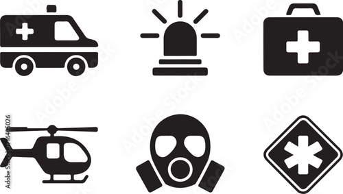 Emergency medical transport and safety icons