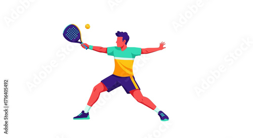 Illustration of a person playing tennis, hitting the ball with a racket, in a dynamic pose.