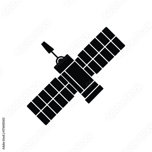 Satellite with solar panels silhouette vector art illustration