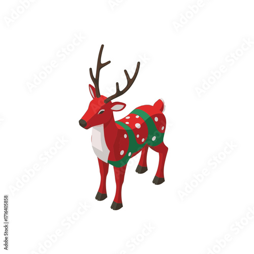 Cartoon reindeer wearing polka dot sweater in festive design  