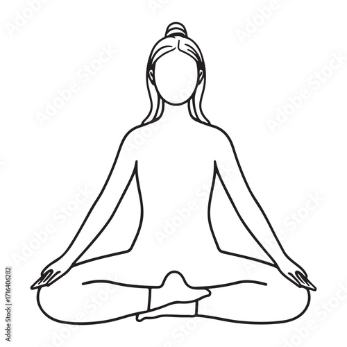 Line art illustration of a person in a seated meditation pose with legs crossed and hands resting on knees