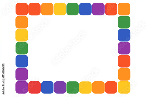 Rainbow Pride Month colorful block frame background template with rounded tiles seamless pattern for LGBT parade celebration, vector flat cartoon illustration, vibrant design
