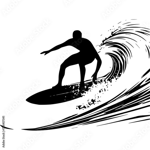 Silhouette surfer riding wave vector illustration surfing sport art