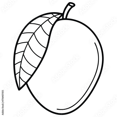 Vibrant flat style illustration of a ripe mango fruit with tropical leaves and a subtle gradient background