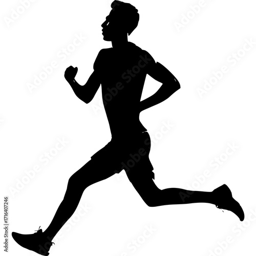 Silhouette of man running marathon runner sprint athlete in motion sport