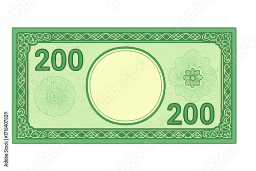 Green 200 Banknote Template with Guilloche Pattern, Watermarks, Ornate Border, Gift Voucher, Coupon, Currency Design, Money Note, Diploma Background Illustration